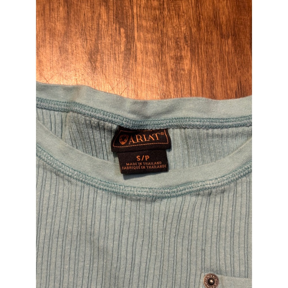 Ariat Womens Ribbed Cotton Tank Top‎ light blue Small Pocket Sleeveless Tee - Picture 4 of 7
